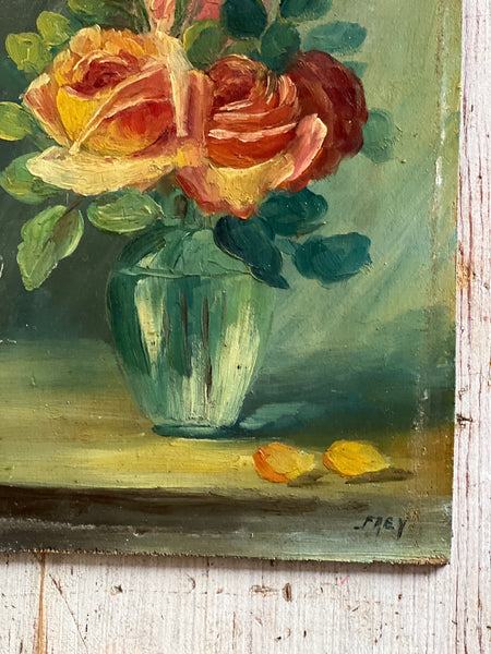 Beautiful French Floral Oil on Board