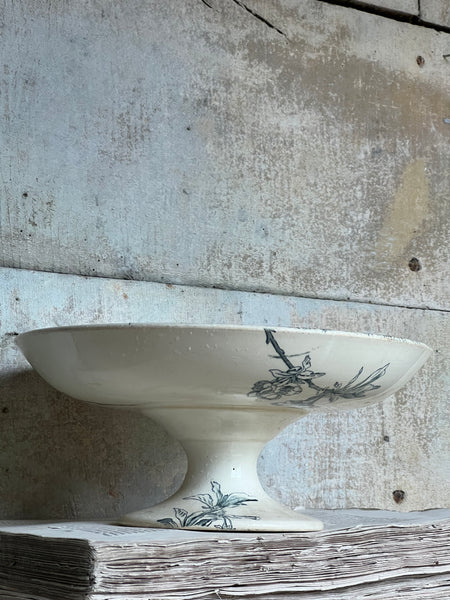 French Floral Terre De Fer Transferware raised dish