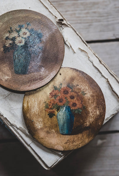 Small Antique French Floral Oil Paintings