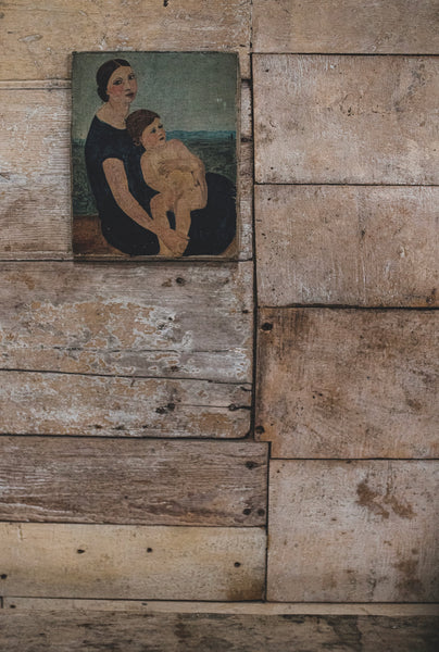 Antique French Mother & Child oil on canvas 1937