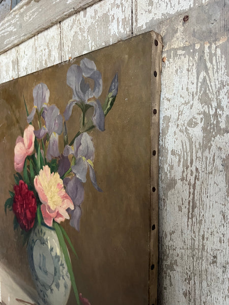 Antique French Floral Oil on Canvas