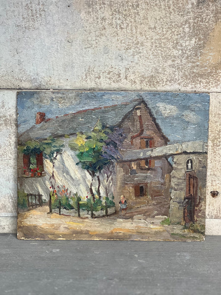 Vintage French House Oil Painting
