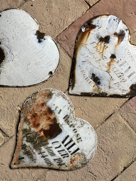 Sweet Collection of Vintage Worn Memorial Hearts
