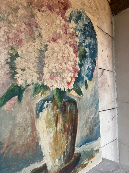 Large French Vintage Floral Oil Painting