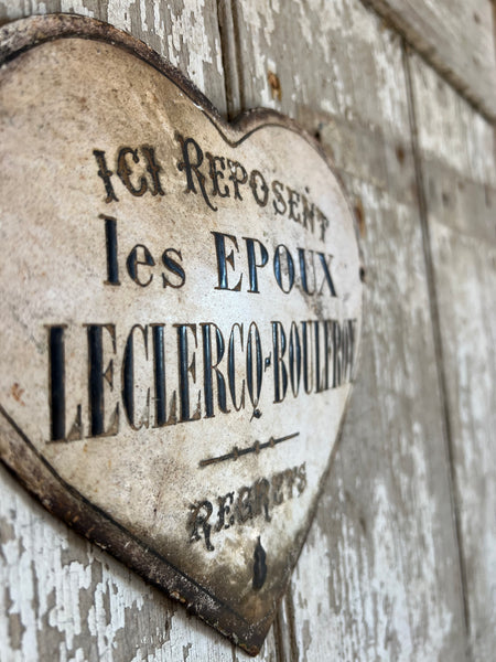 French Vintage Enamel Husband & Wife Memorial Heart (Small)