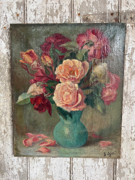 Antique French Floral Oil on Canvas