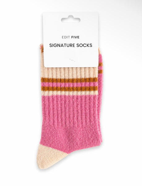 Edit Five Striped Socks - Pink, peach & orange