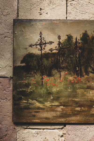 Antique French Poppy Field Painting