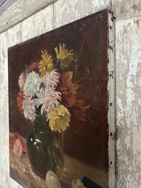 Antique French Floral Oil on Canvas