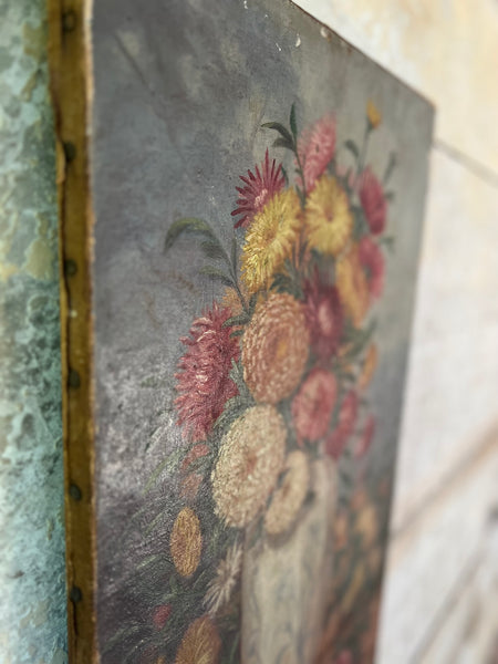 Antique French Floral Oil on Canvas