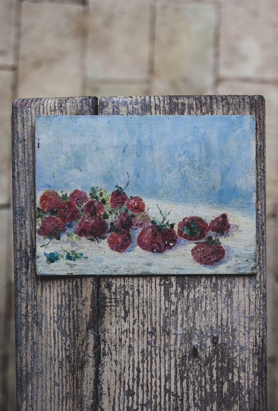 Vintage Small Strawberry Oil Painting