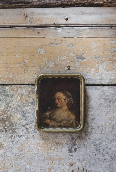 18C Italian Sleeping Child Oil on Canvas