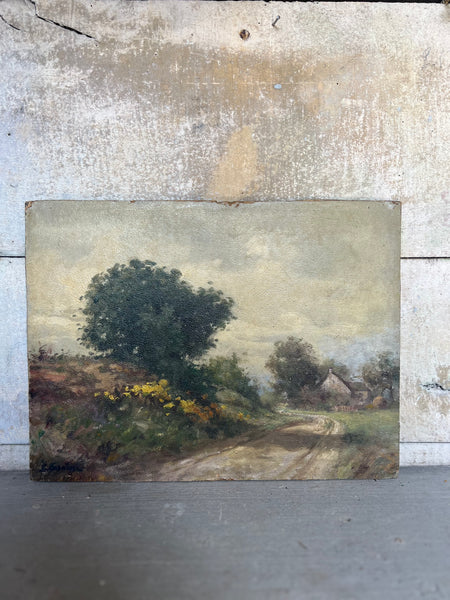 French Farm Landscape Oil Painting on Board