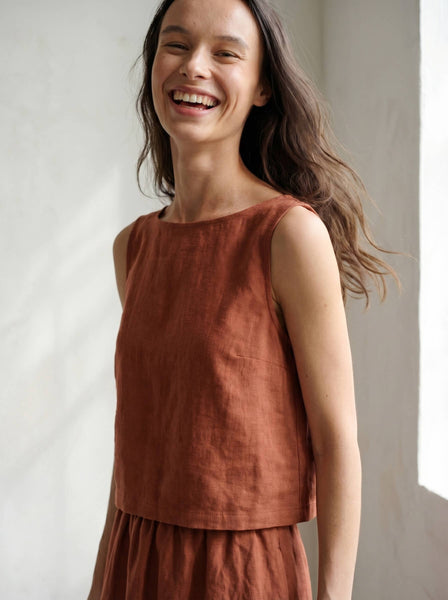 Sleeveless Linen Tank Top Rust