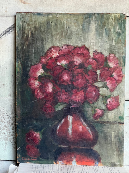 Dark French Floral Oil on Board 1931