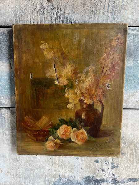 Rustic Floral Oil on Canvas