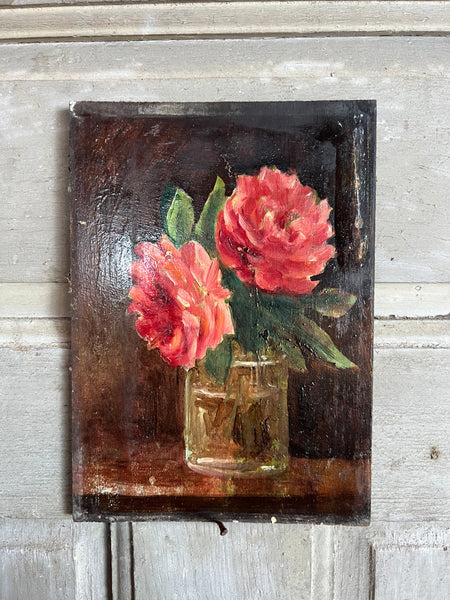 Antique French Floral Painting on Board