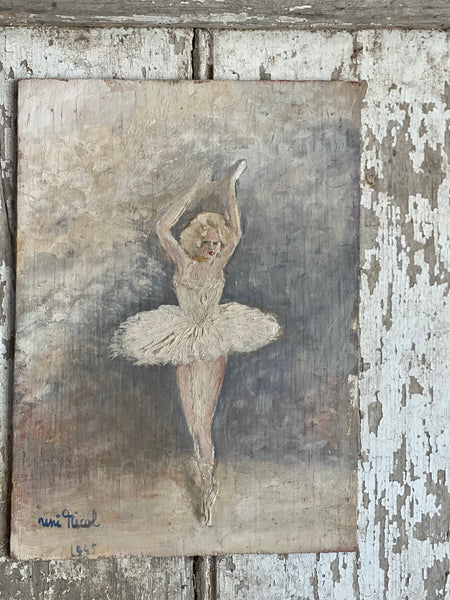 Vintage Ballerina Oil on Board