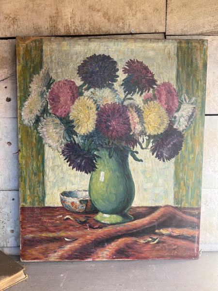 Large Floral Oil Painting on Canvas