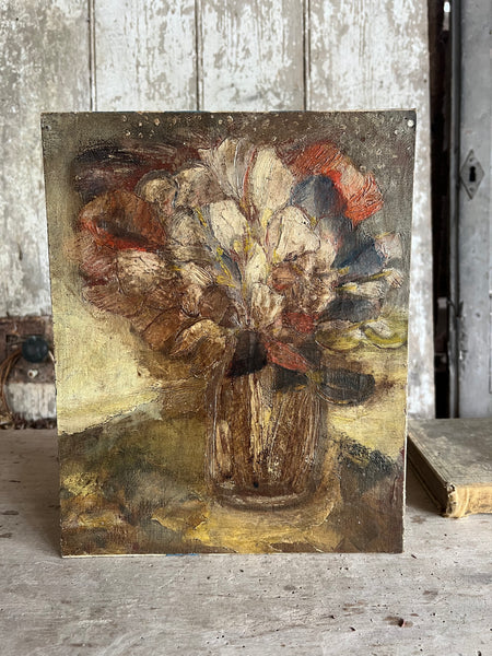 Antique French Floral Painting on Board