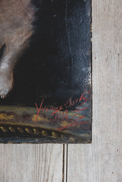 Large Antique French Dog Painting 1898