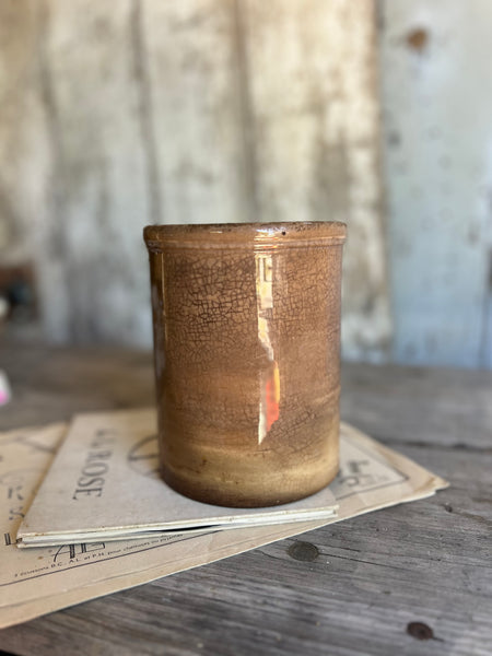 Large Buttery Crazed Creil Et Montereau Antique Confiture Pot
