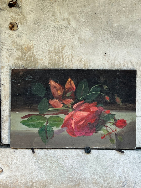 Small Vintage French Roses Oil Painting