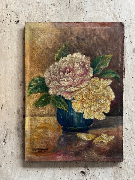 Antique French Floral Painting on Board