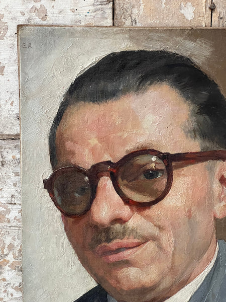 French Male Portrait Oil on Board