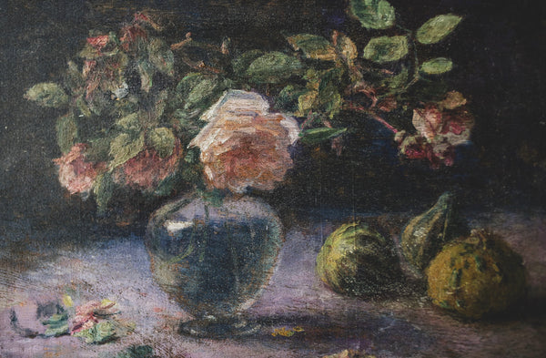 Antique French Floral Painting on Board