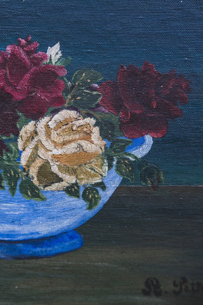 Dark French Floral Oil on Canvas