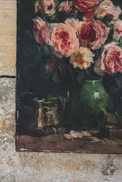 Vintage French Roses Oil Painting on Canvas