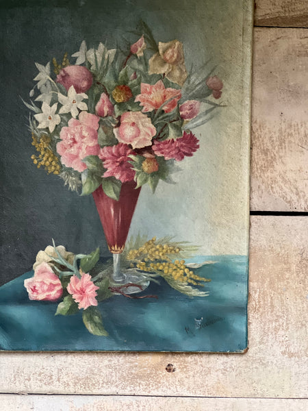 French Floral Oil on Canvas
