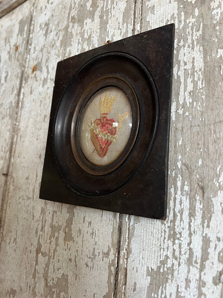 French Framed Sacred Heart Embroidery