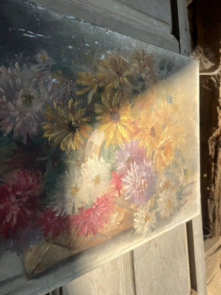 Rustic Floral Oil on Canvas