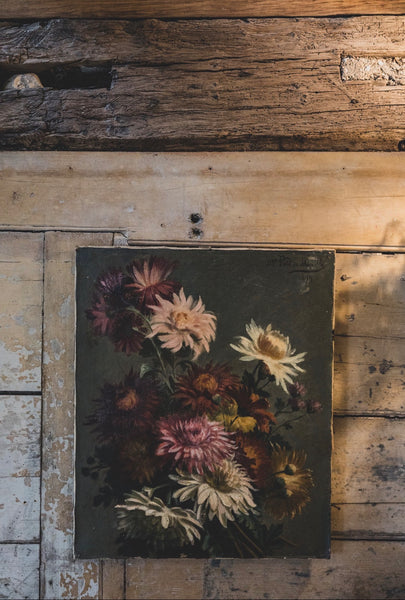 Antique French Floral Oil on Canvas 1899