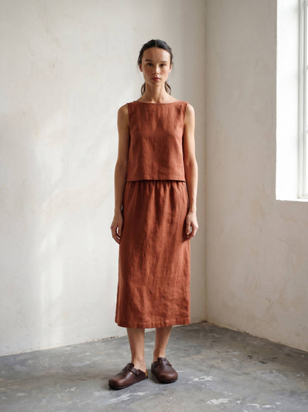 Sleeveless Linen Tank Top Rust