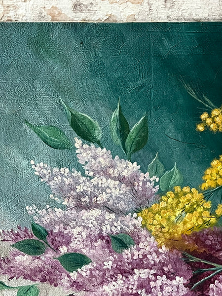 French Vintage Floral Oil on Board