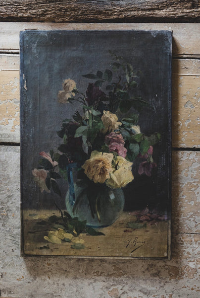 Large French Floral Oil on Canvas