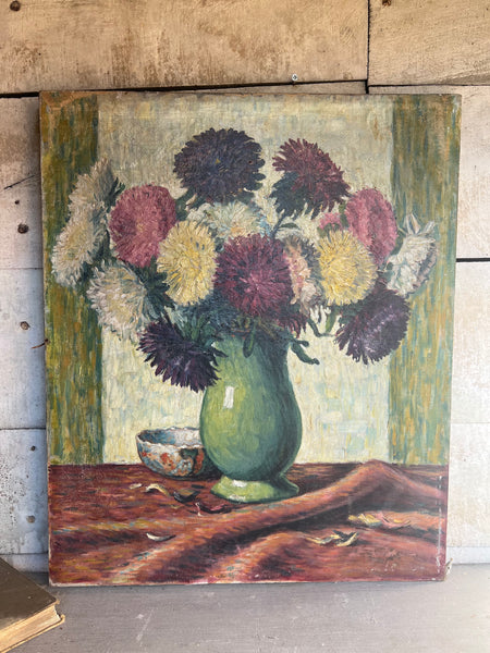 Large Floral Oil Painting on Canvas