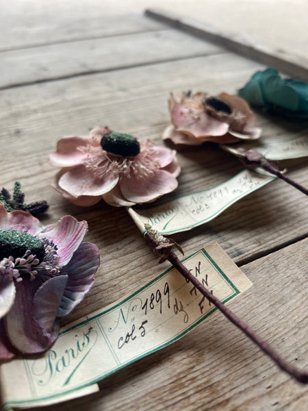 Antique French Anemone Fabric Flowers