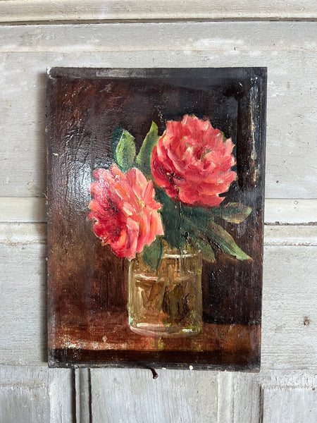 Antique French Floral Painting on Board