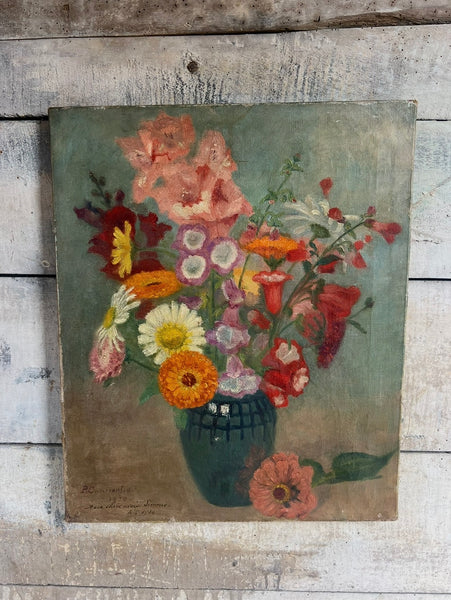 French Vintage Floral on Canvas 1930