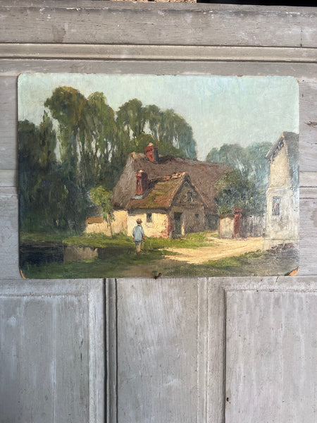 Vintage French House Oil Painting