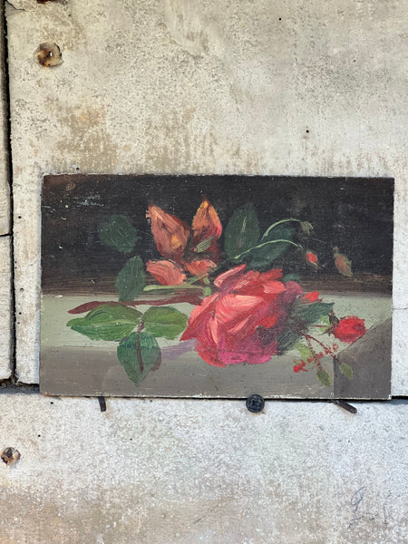 Small Vintage French Roses Oil Painting
