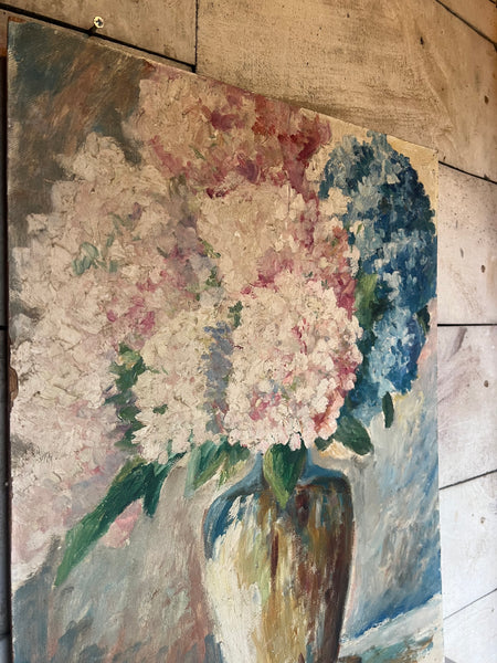 Large French Vintage Floral Oil Painting