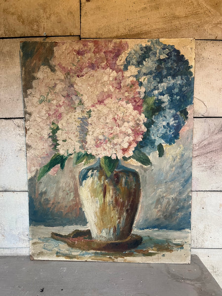 Large French Vintage Floral Oil Painting