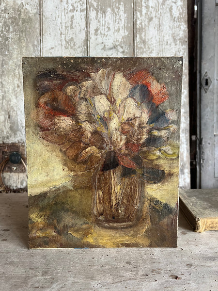 Antique French Floral Painting on Board