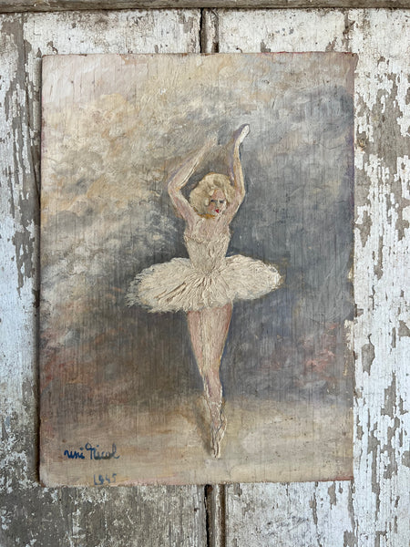 Vintage Ballerina Oil on Board