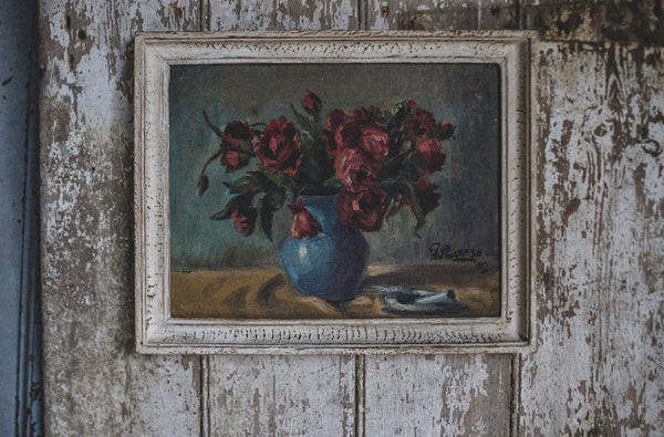 Beautiful Framed French Floral Oil from 1912